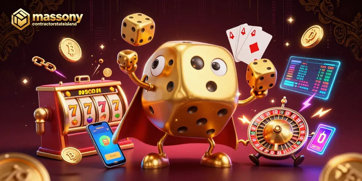 Spin and win at masonrycontractorstatenisland with this dynamic casino scene featuring a golden dice golem.