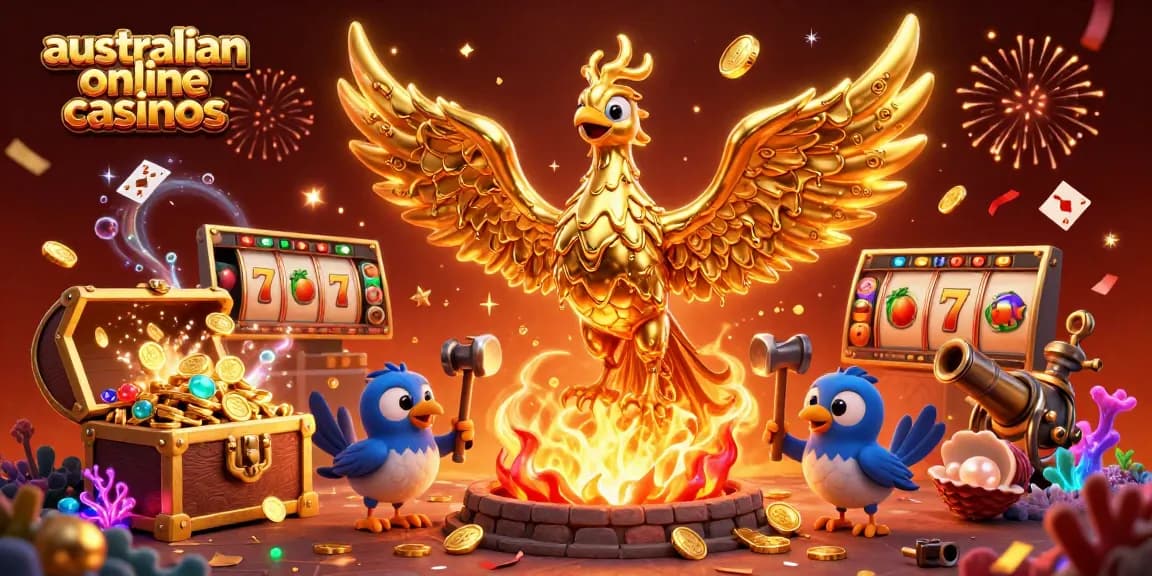 Experience the thrill of australian online casinos with a vibrant 3D phoenix and rich game elements.