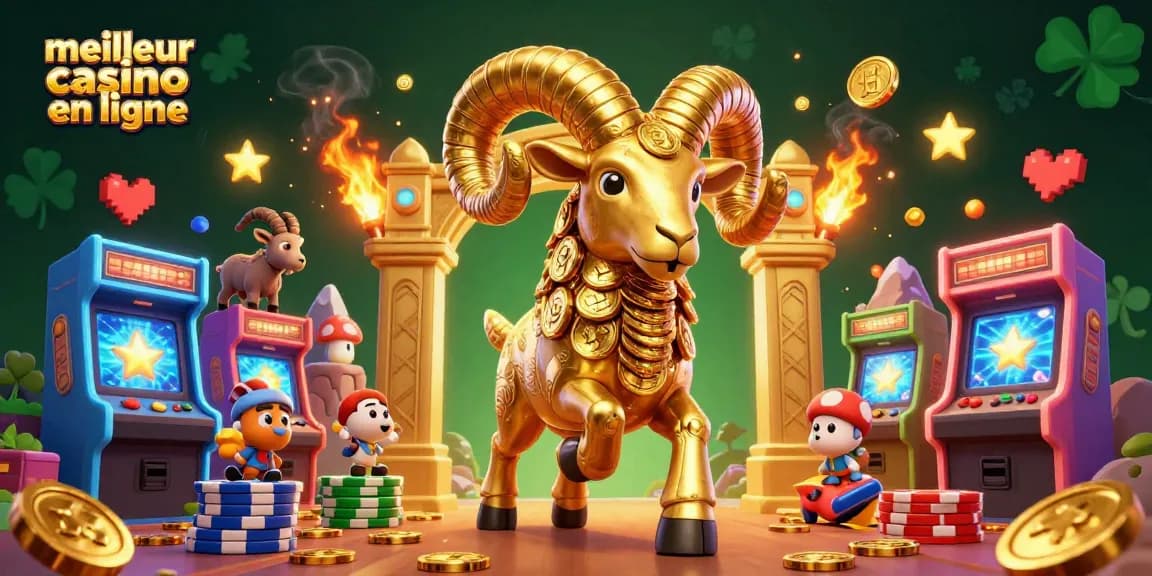 Illustration mettant en avant le meilleur casino en ligne avec un bélier doré, symbolisant le jeu passionnant.
