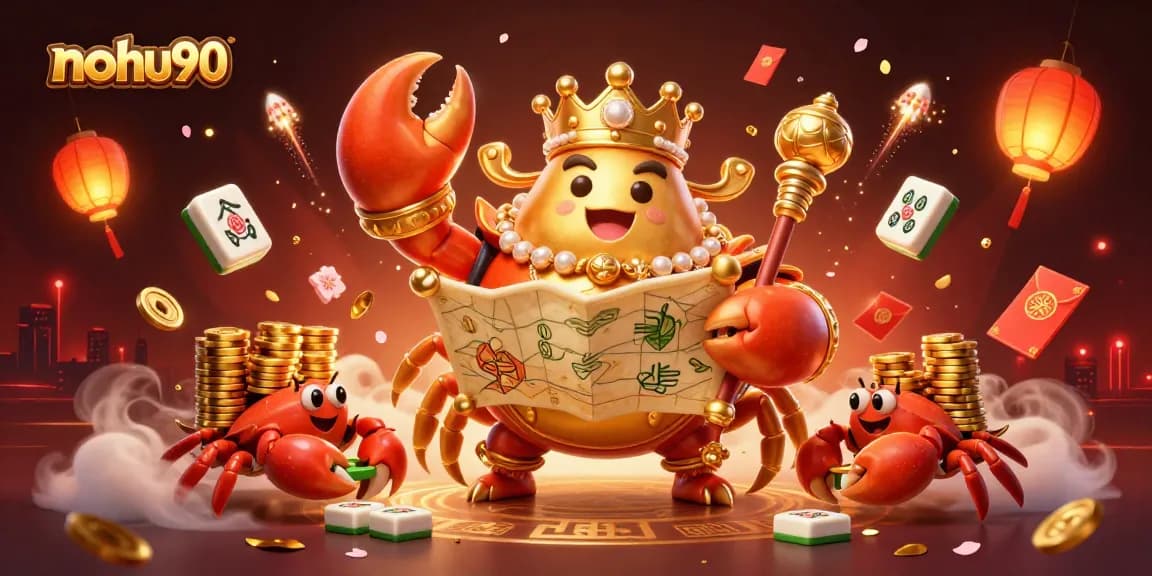 Play exciting games on nohu90 with a magical crab emperor amidst vibrant casino elements.