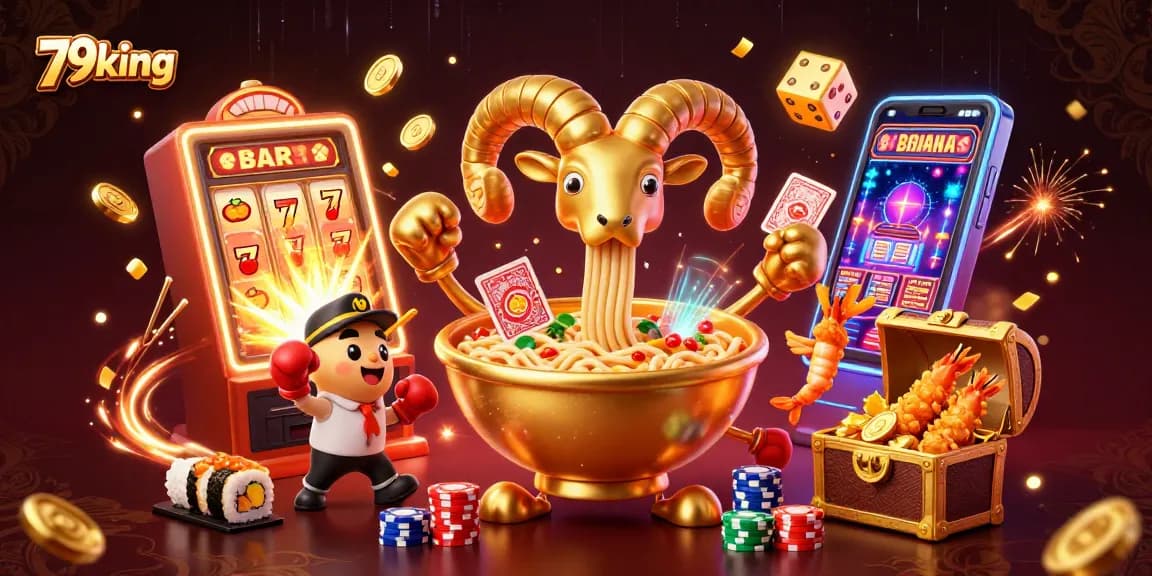 Experience thrilling action at 79king with a vibrant illustration of a gambling scene filled with fun characters and lucky symbols.