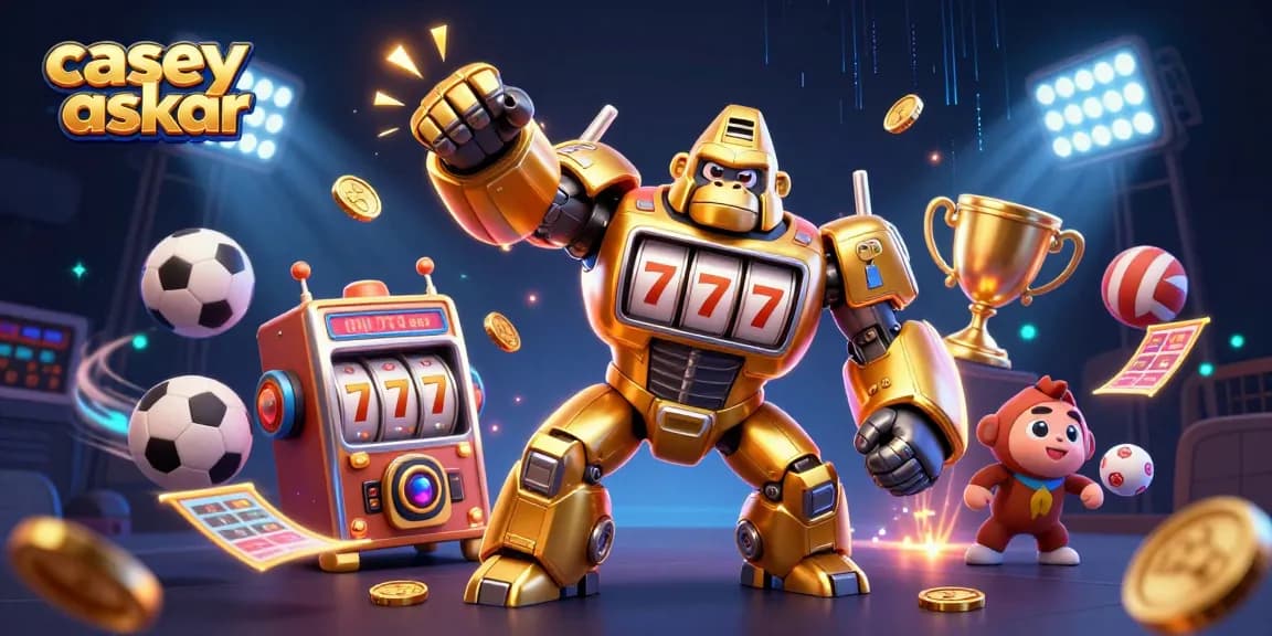 Engage with the vibrant action of gambling featuring the casey askar mech, surrounded by dynamic sports elements.