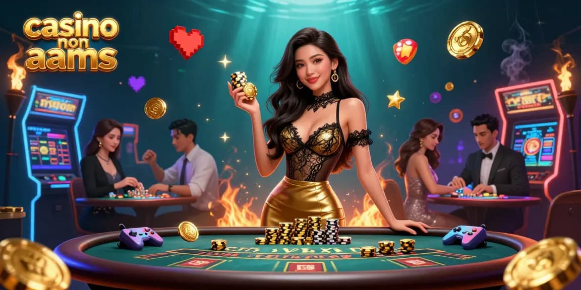 Gioca nei casino non AAMS con un'atmosfera vibrante in 3D caratterizzata da fiche d'oro impilate e affascinanti macchine da gioco.