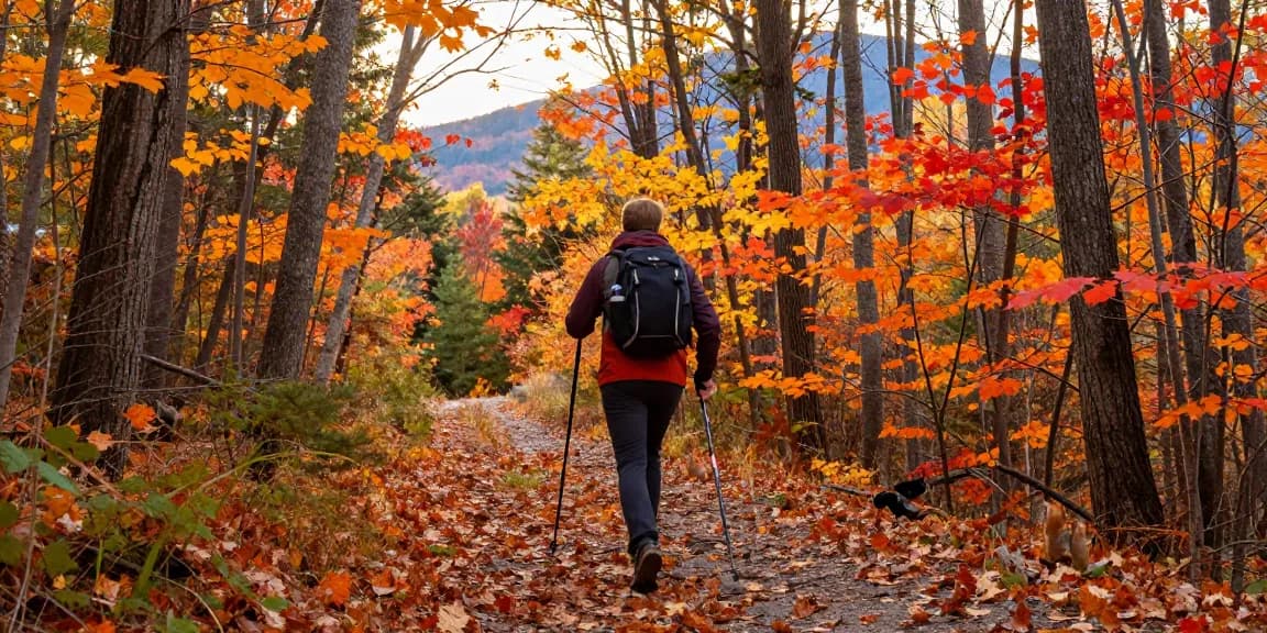 Serge Robichaud enjoying a fall hike in colorful New Brunswick woods.