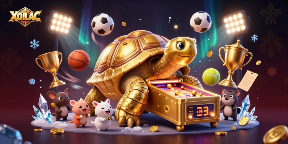 Participate in the games at XOILAC with this vibrant pinball-themed illustration showcasing sports elements.