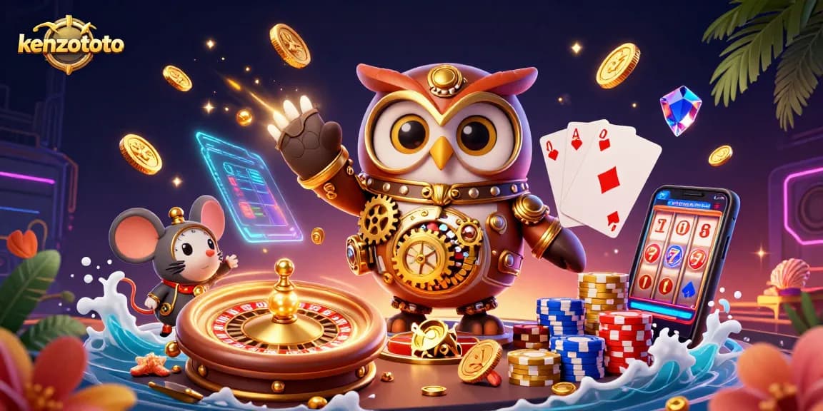 Join the kenzototo action with a steampunk owl and unique casino elements in vibrant 3D.