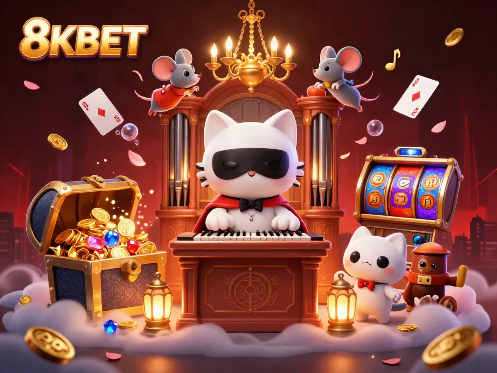Engage with the thrilling 8KBET gaming experience featuring dazzling cat, acrobat, and gold treasures.