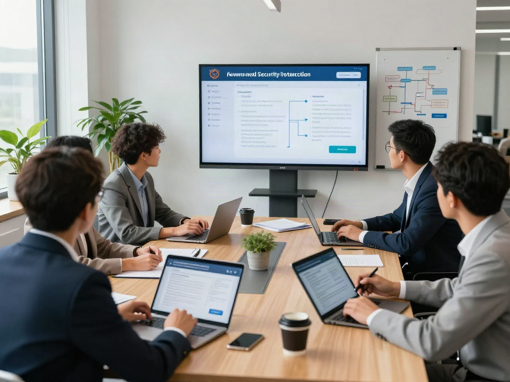 Team examining document fraud detection software in a modern office setting, showcasing collaboration and technology.