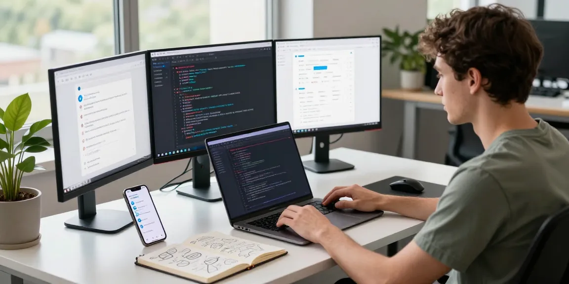 Developer coding the Telegram China app download in a modern workspace