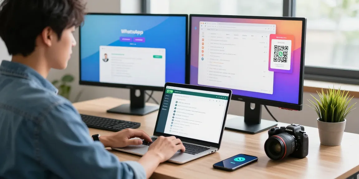 Using WhatsApp網頁版 on a laptop in a modern workspace, showcasing seamless communication and productivity.