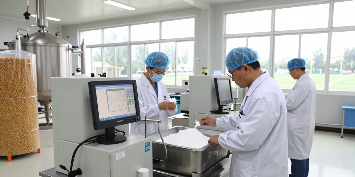 Lecithin powder quality control testing in a modern production facility.