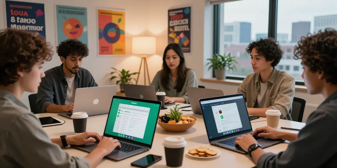 Team collaborating online, using WhatsApp網頁版 for effective communication in a modern workspace.