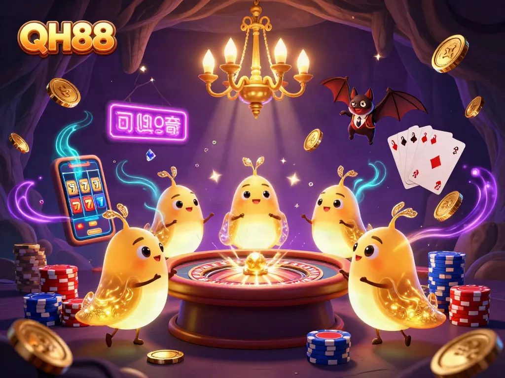 Join the excitement with QH88's vibrant cave casino, featuring lively glowworms and a bat dealer.