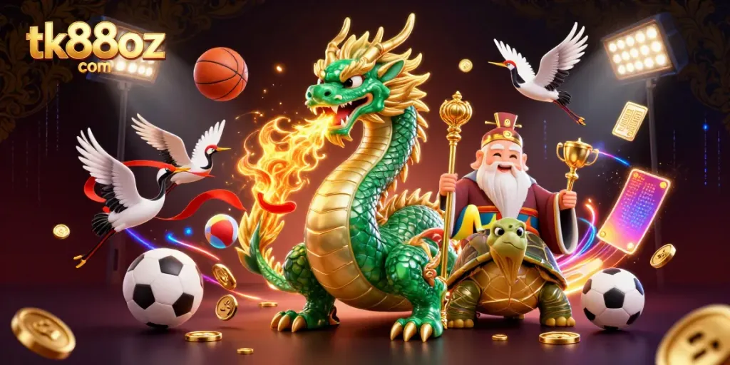 Experience winning excitement at tk88oz com with vibrant 3D casino characters and dynamic sports elements.