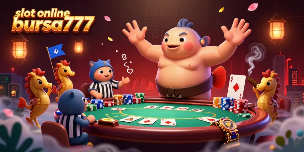 Menangkan jackpot di slot online bursa777 dengan ilustrasi animasi kasino bawah laut yang penuh semangat.