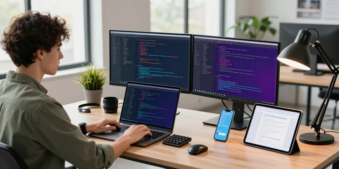 Developer focused on coding in a modern tech workspace, showcasing 纸飞机中文版 applications and tools.