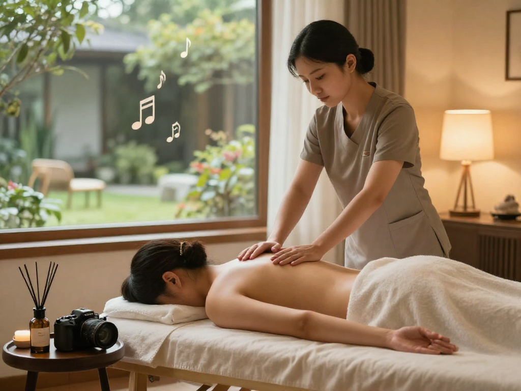 출장마사지 in a serene home setting with relaxing ambiance and professional masseuse.