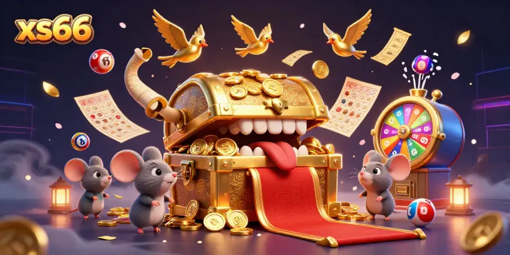 Experience winning thrills with xs66's vibrant lottery scene, featuring colorful balls and animated casino elements.