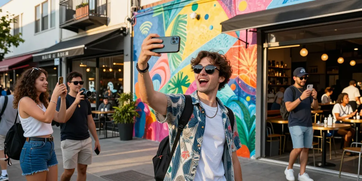 Individual enjoying a vibrant street scene while discovering who looks like a celebrity using an AI app.