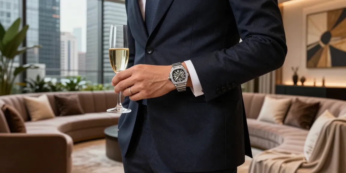 Stylish individual showcasing elegant clone watches in a luxurious urban setting.