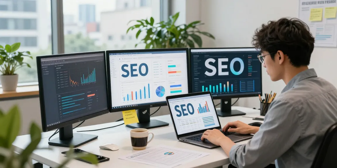 SEO 전문 회사에서 온라인 광고 전략을 분석하는 장면