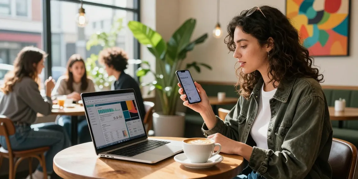 Social media influencer using the best sites to buy Instagram likes at a chic coffee shop, showcasing engagement strategies for growth.
