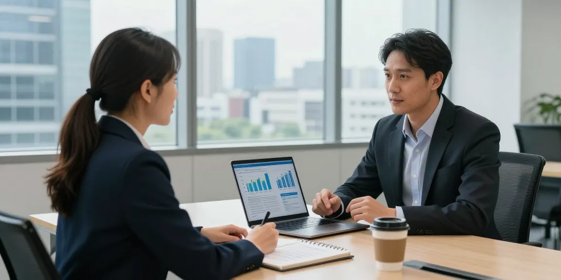Discussing merchant cash advance options in a modern office setting with financial advisor and business owner.