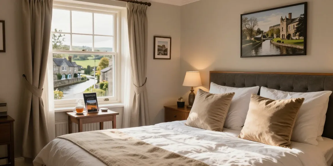 Guesthouse Skipton room featuring cozy décor, inviting bed, and warm sunlight illuminating the space