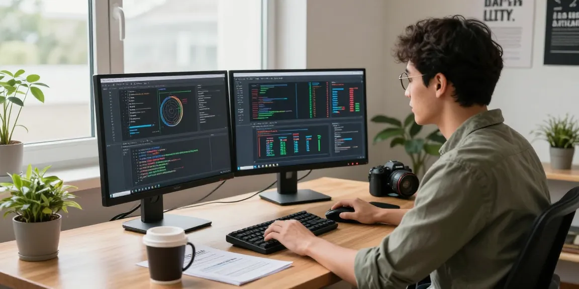 快连 app development scene with a developer coding in a modern workspace.