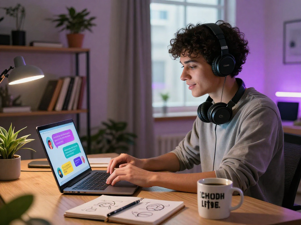 Engaging ai nsfw chat application on a laptop with colorful chat bubbles