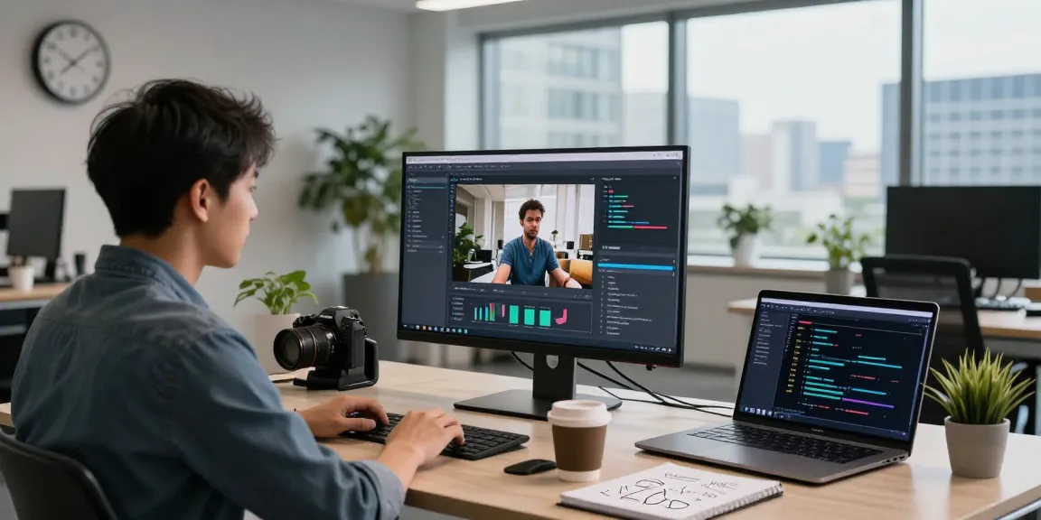 Data scientist using an AI detector tool in a modern office setting with advanced tech.