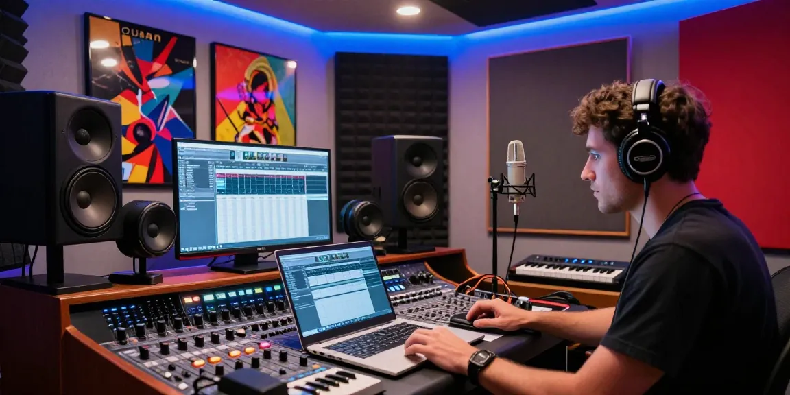 Artist recording music in a vibrant studio at BlastFM Limited