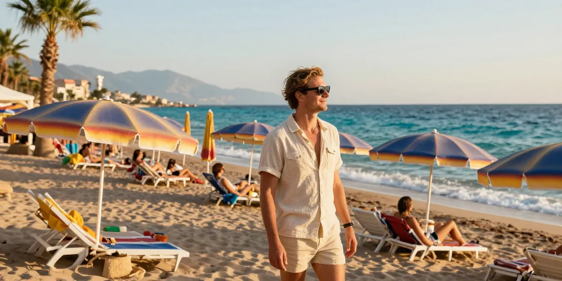 Antalya weather showcasing a traveler enjoying the beach, vibrant Mediterranean scenery.