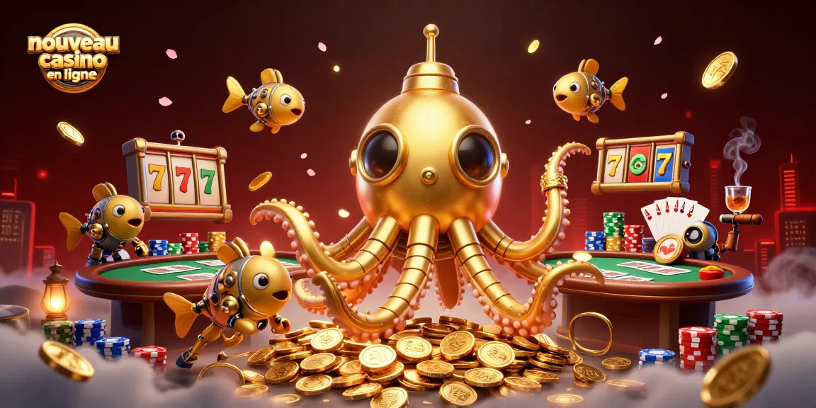 Découvrez un nouveau casino en ligne avec des jeux de machines à sous et de poker à travers une illustration dynamique.