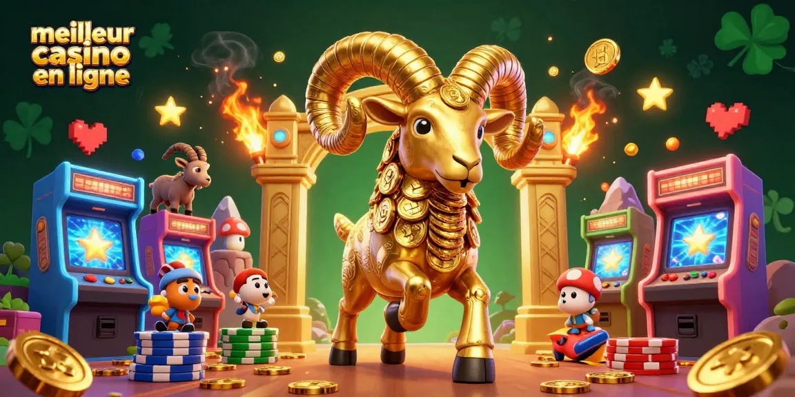 Illustration mettant en avant le meilleur casino en ligne avec un bélier doré, symbolisant le jeu passionnant.