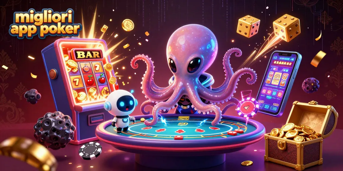Scopri le migliori app poker mentre giochi con l'alieno polpo in un colorato tavolo olografico.