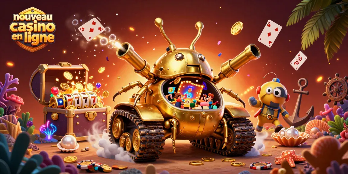 Découvrez les jeux captivants du nouveau casino en ligne avec un tank doré et des éléments ludiques.