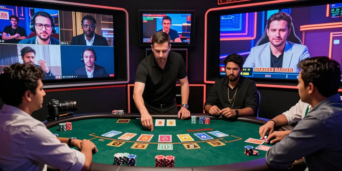 Exciting live Andar Bahar game with a professional dealer and interactive players in a vibrant casino atmosphere.