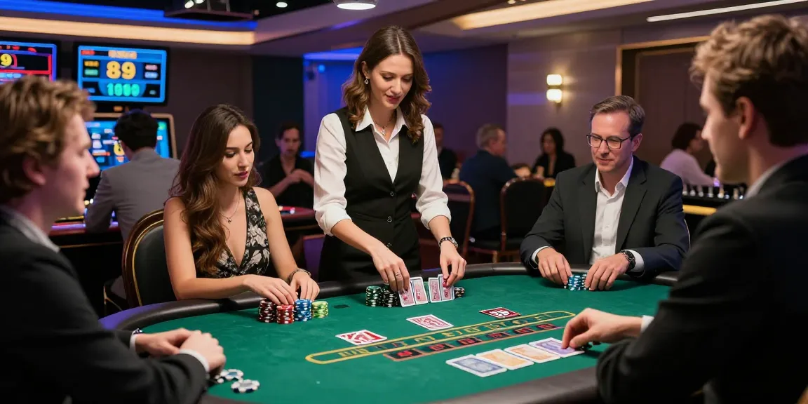 Baccarat Online game scene with players enjoying live action at a casino table, showcasing excitement and potential winnings.