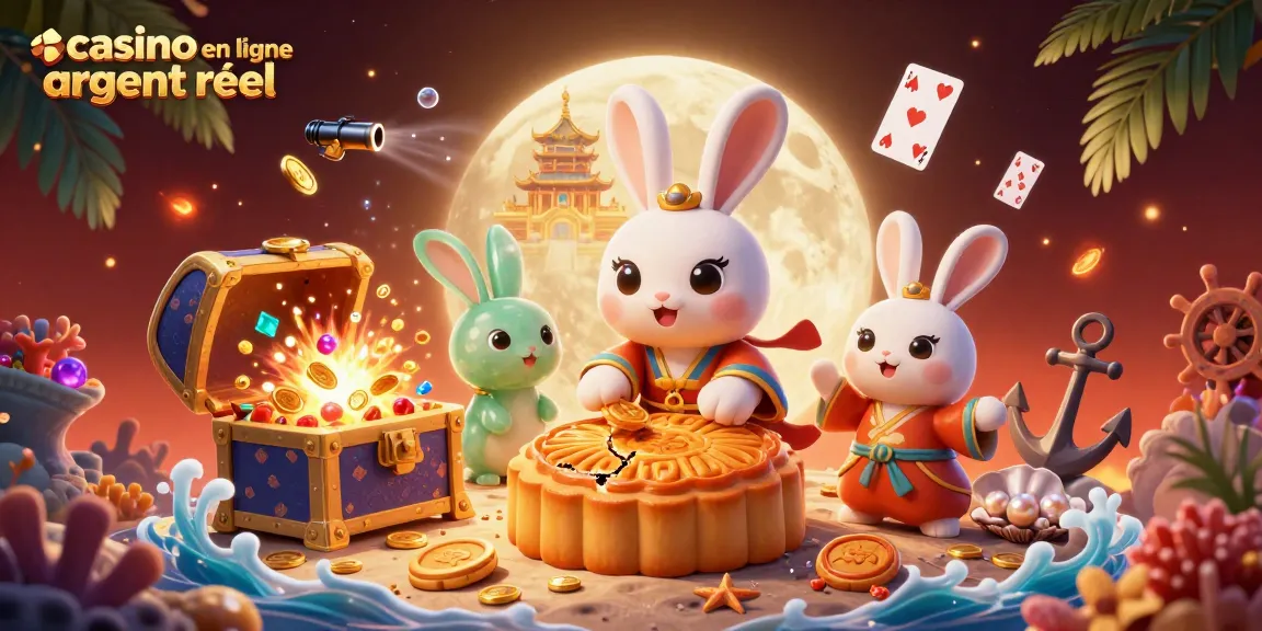 Jouez pour de l'argent réel au casino en ligne argent réel avec un lapin de la lune et des jeux de cartes.