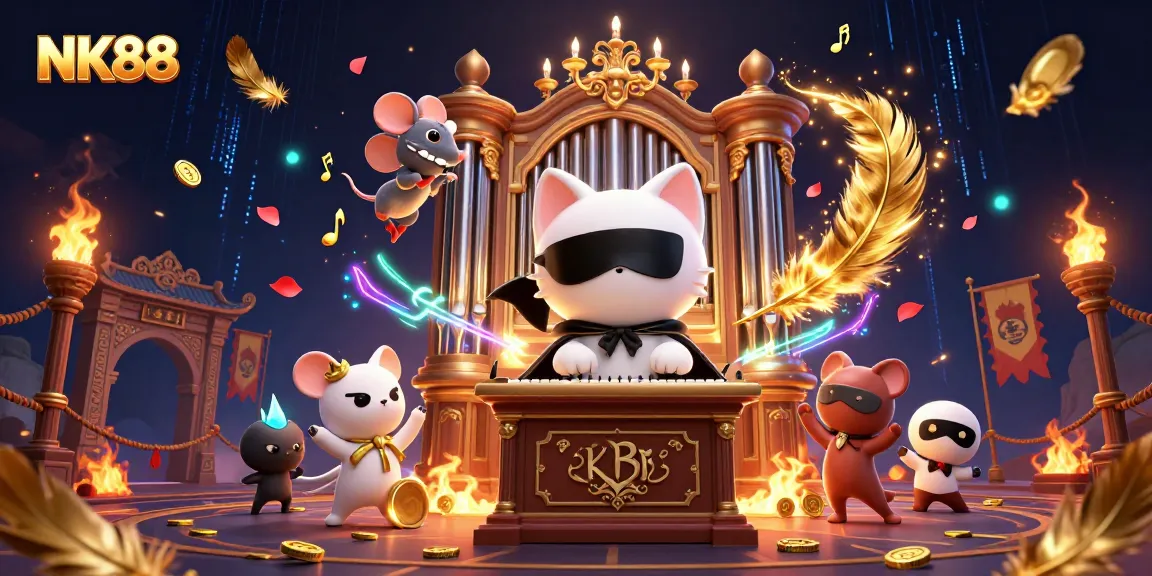 Engage with NK88's thrilling world of online gaming featuring vibrant casino characters and elements.