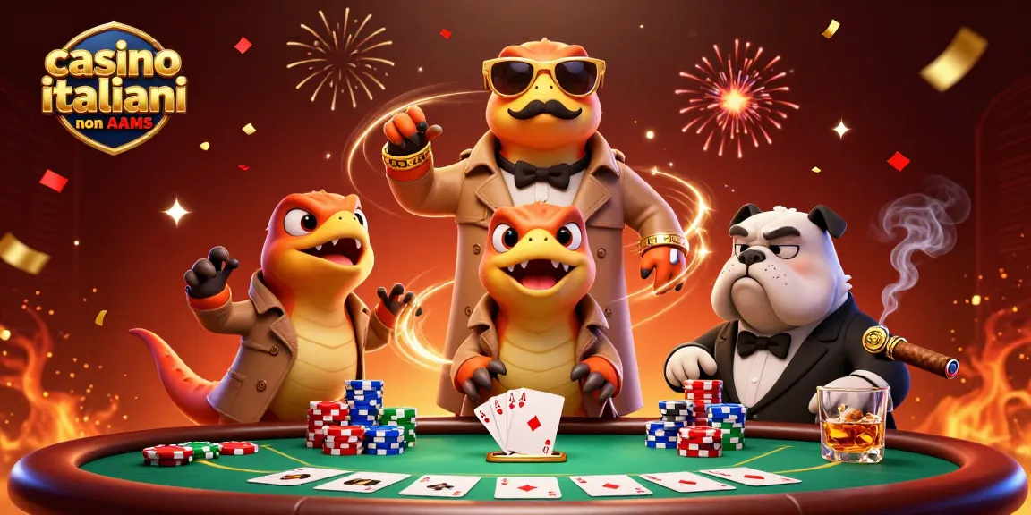 Gioca nei migliori casino italiani non AAMS con raptor in trench coat e bouncer, chips e carte volando intorno.