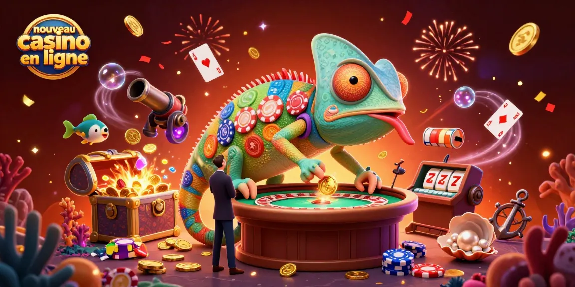 Nouveau casino en ligne : découvrez un caméléon dirigeant entouré de trésors et de jeux.
