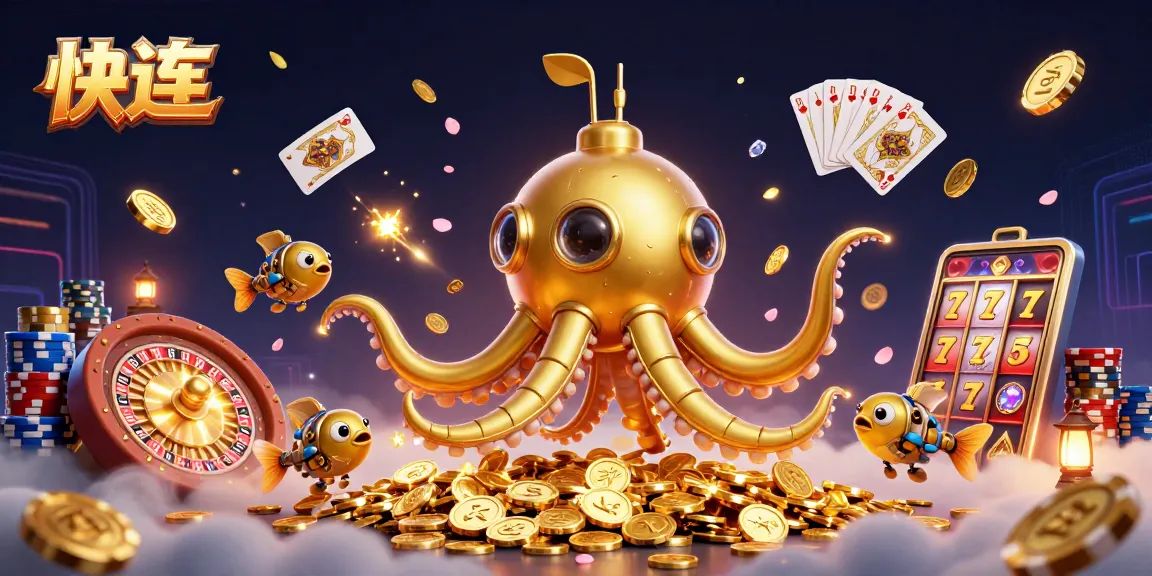 快连 accelerates your gaming experience with a dazzling casino scene featuring gold coins and cards.
