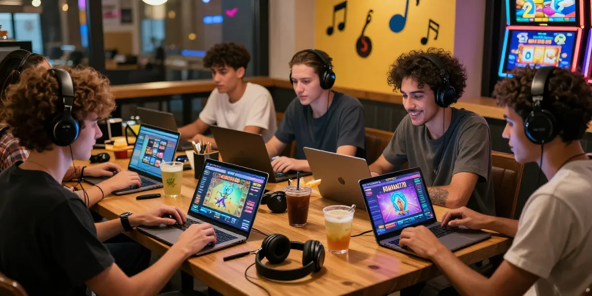Players enjoying the HAHA178 gaming platform with music in a cozy café setting.