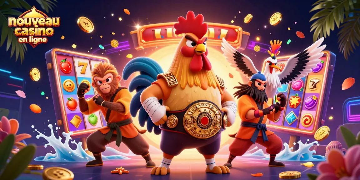 Illustrez le nouveau casino en ligne avec des personnages de jeux de hasard et des éléments colorés dynamiques.