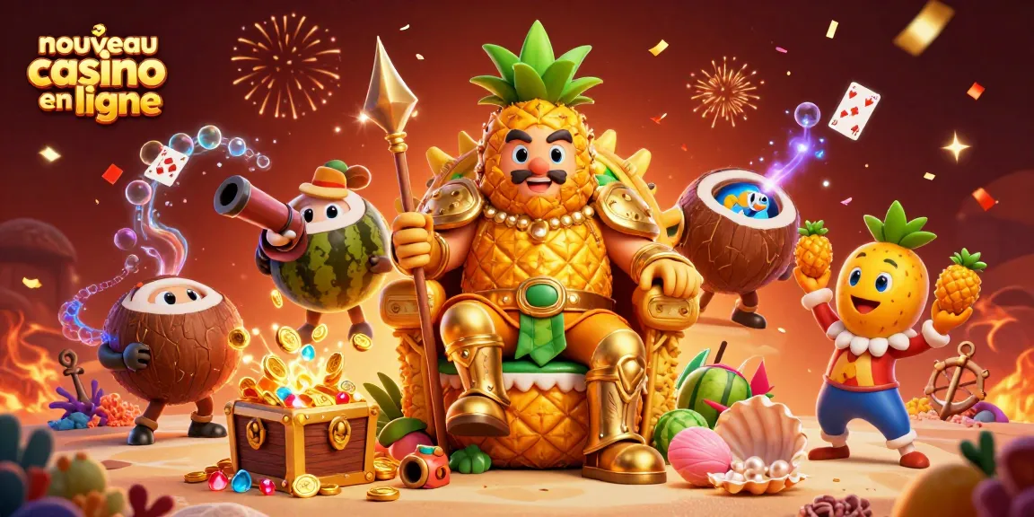 Découvrez le nouveau casino en ligne avec des personnages colorés et festifs dans une scène immersive de jeu.