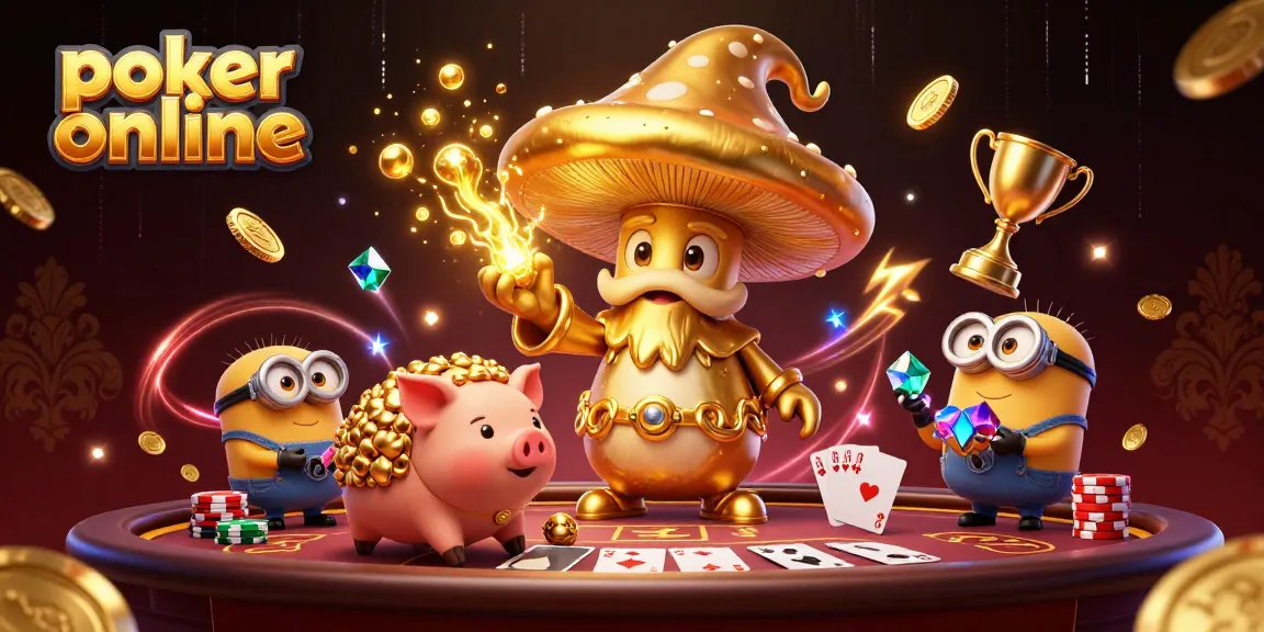 Profitez du poker en ligne avec cette scène animée illustrant des jeux de cartes et des jetons brillants.