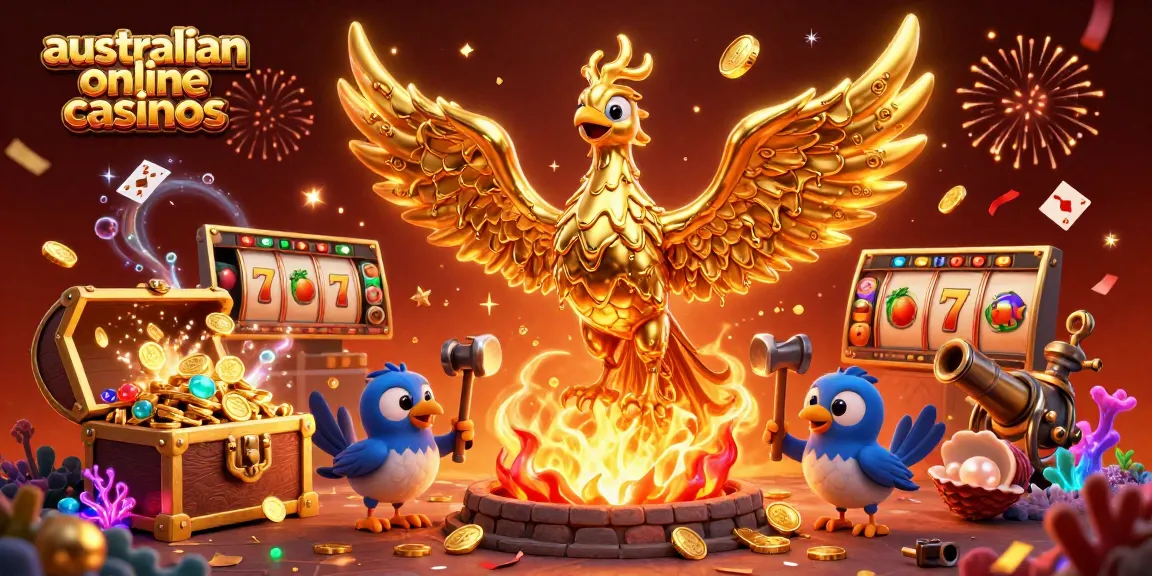 Experience the thrill of australian online casinos with a vibrant 3D phoenix and rich game elements.