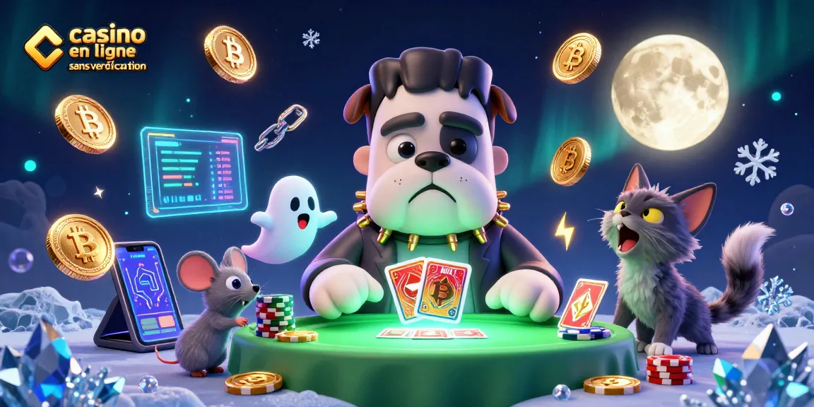 Participez à un casino en ligne sans vérification avec une illustration de bulldog Frankenstein et des éléments de jeu fascinants.